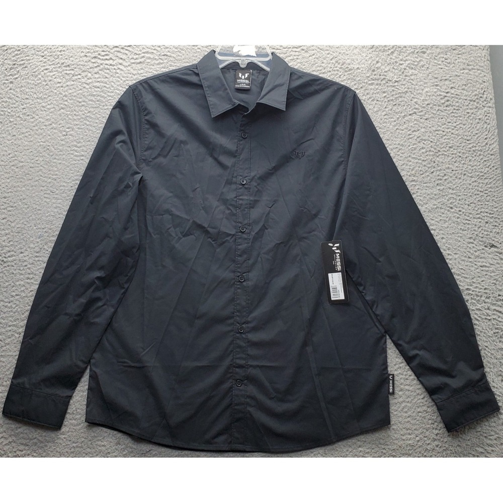 Messi Collection Shirt Mens Large Black Cotton Regular-Fit Collared Button-Up